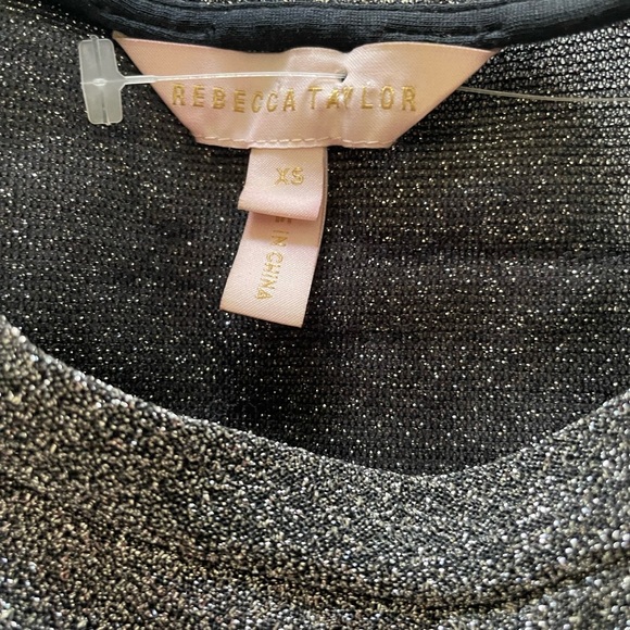 NWOT Rebecca Taylor Metallic Silver ruched 3/4 puff sleeves Blouse sz XS - Picture 3 of 13